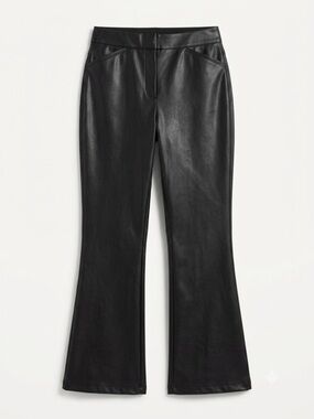 Buckle Black Faux Leather Pull On Flare Pants Medium